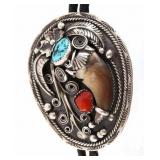 Navajo Sterling Silver Turquoise & Bear Claw Bolo