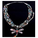 Navajo Mariano Abalone Inlaid Dragonfly Necklace