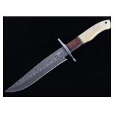 M.T. Knives Damascus Bowie Knife w/ Rosewood Grip