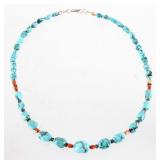 Navajo Silver Turquoise & Carnelian Necklace