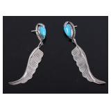 Navajo Sterling & Turquoise Feather Earrings