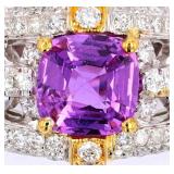 RARE Purplish Pink Sapphire & VS1 Diamond Ring
