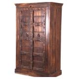 Old World Carved Wood & Wrought Iron Panel Cabinet