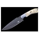 M.T. Knives Damascus and Rams Horn Knife