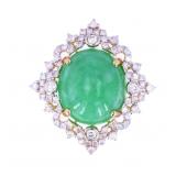 14K Gold Jadeite & Diamond Ring w/ Paperwork