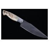 M.T. Knives Damascus and Rams Horn Camp Knife