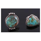 Pair of Signed Navajo Silver & Turquoise Rings