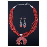 Zuni Coral & Rainbow Man Squash Naja Necklace