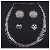 Navajo Sterling Earrings & Silver Beaded Necklace