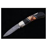 Mammoth Tusk Damascus & Jet Custom Knife