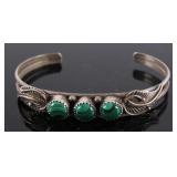 Navajo Silver Bracelet with Malachite