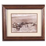 Framed Saddling Horses In A Rope Corral