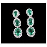 Luxury 4.88 cts. Emerald & Diamond 14K Earrings