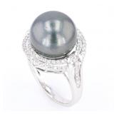 Scarce Black Tahitian Pearl Diamond Platinum Ring
