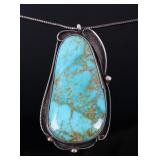 Navajo Signed Sterling Turquoise Pendant Necklace
