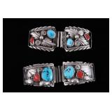 Navajo Sterling Silver Turquoise Coral Watchbands