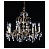 Art Nouveau Brass & Glass Eight Light Chandelier