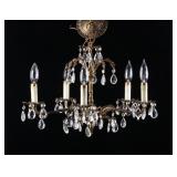Art Nouveau Brass & Glass Five Light Chandelier