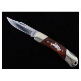 Buffalo Silver Trout Inlay Rosewood Pocket Knife