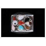 Zuni Silver Multi Stone Signed Thunderbird Ring