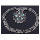 Navajo Signed Sterling Silver Turquoise Necklace