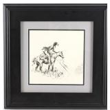 Indian on Horse, Stagecoach Below by Frank Hoffman