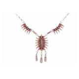 Navajo Coral Needle Point Sterling Necklace