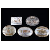 Collection of Five Silver Rodeo Belt Buckles
