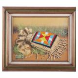 Guy Nez Jr. Beaded Pouch Oil on Canvas Painting