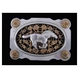 Montana Nickel Silver and Brass Horse Belt Buckle