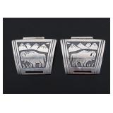 Signed T Singer Sterling Buffalo Watch Cuffs