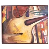 Signed Buffalo Headdress Oil Painting