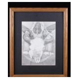 American Indian & Buffalo Skull Print By S. Moran