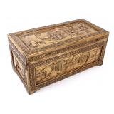 Japanese High Relief Hand Carved Wood Trunk