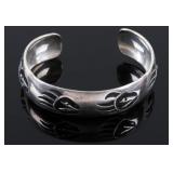 Navajo Signed Sterling Silver Bear Paw Bracelet