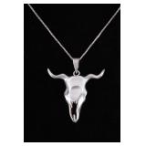 Sterling Silver Steer Skull Pendant Necklace