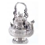 Ornate Embossed Silver Chinese Animal Tea Pot