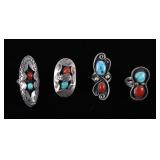 Navajo Turquoise and Ox Blood Coral Silver Rings