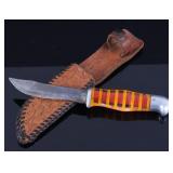 Clear Orange Hilt Knife With Tooled Sheath