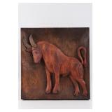 Carved Wooden Bull Folk Art Wall Decor