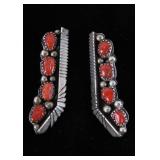 Navajo Sterling Silver & Red Coral Earrings