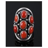 Navajo Sterling Silver & Ox Blood Coral Ring