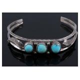 Navajo Sterling Silver & Turquoise Signed Bracelet