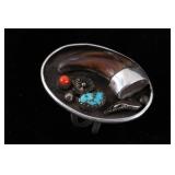 Navajo Bear Claw Silver Turquoise & Coral Ring