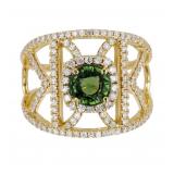 Antique Style Green Sapphire & Diamond 14K Ring