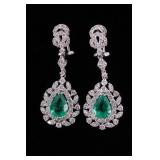 Antique Style Diamond Wreath Emerald 18K Earrings