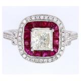 GORGEOUS Diamond & Ruby Art Deco Platinum Ring