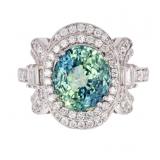 Montana Blue Green Sapphire & Diamond PT950 Ring
