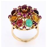 14K Gold Round Brilliant Garnet & Multistone Ring