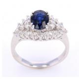 Vintage Dark Blue Sapphire & Diamond 14K Gold Ring